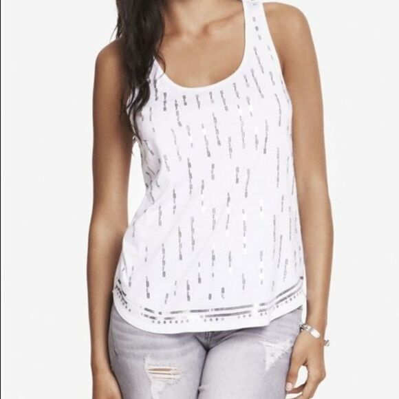 ✨ Express Grey Sequins & Beads Lines Tank Top✨ - Picture 1 of 4